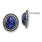 Sterling Silver Polished/Antiqued Lapis Cabochon Post Earrings