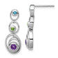 Sterling Silver Rhodium-Plated Peridot Blue Topaz And Amethyst Earrings