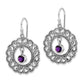 Sterling Silver Rhodium-Plated Antiqued Filigree Amethyst Dangle Earrings