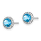 Sterling Silver Rhodium-Plated Blue Topaz And Cz Post Earrings