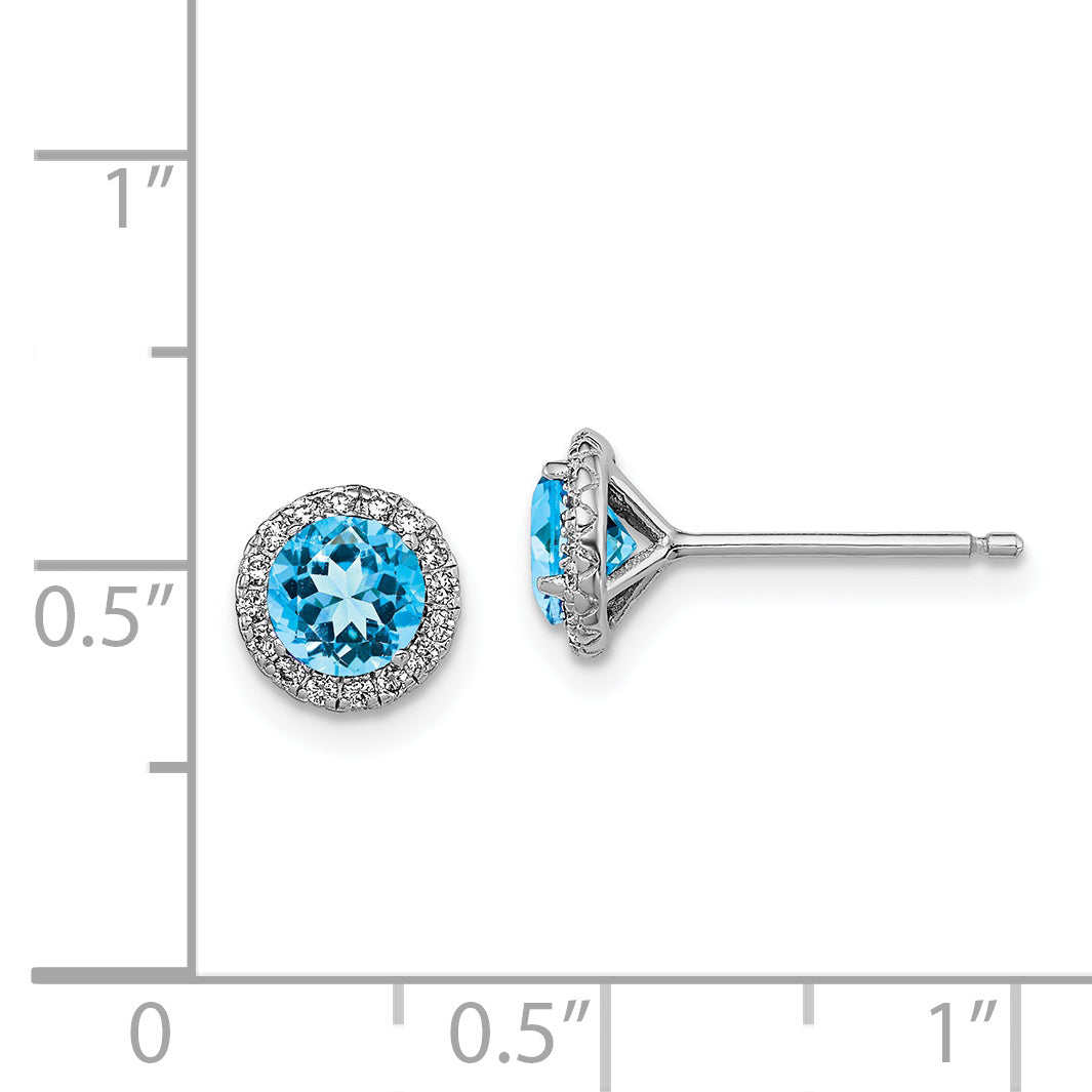 Sterling Silver Rhodium-Plated Blue Topaz And Cz Post Earrings