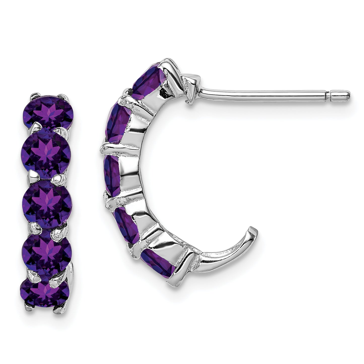 Sterling Silver Rhodium-Plated Amethyst J-Hoop Earrings