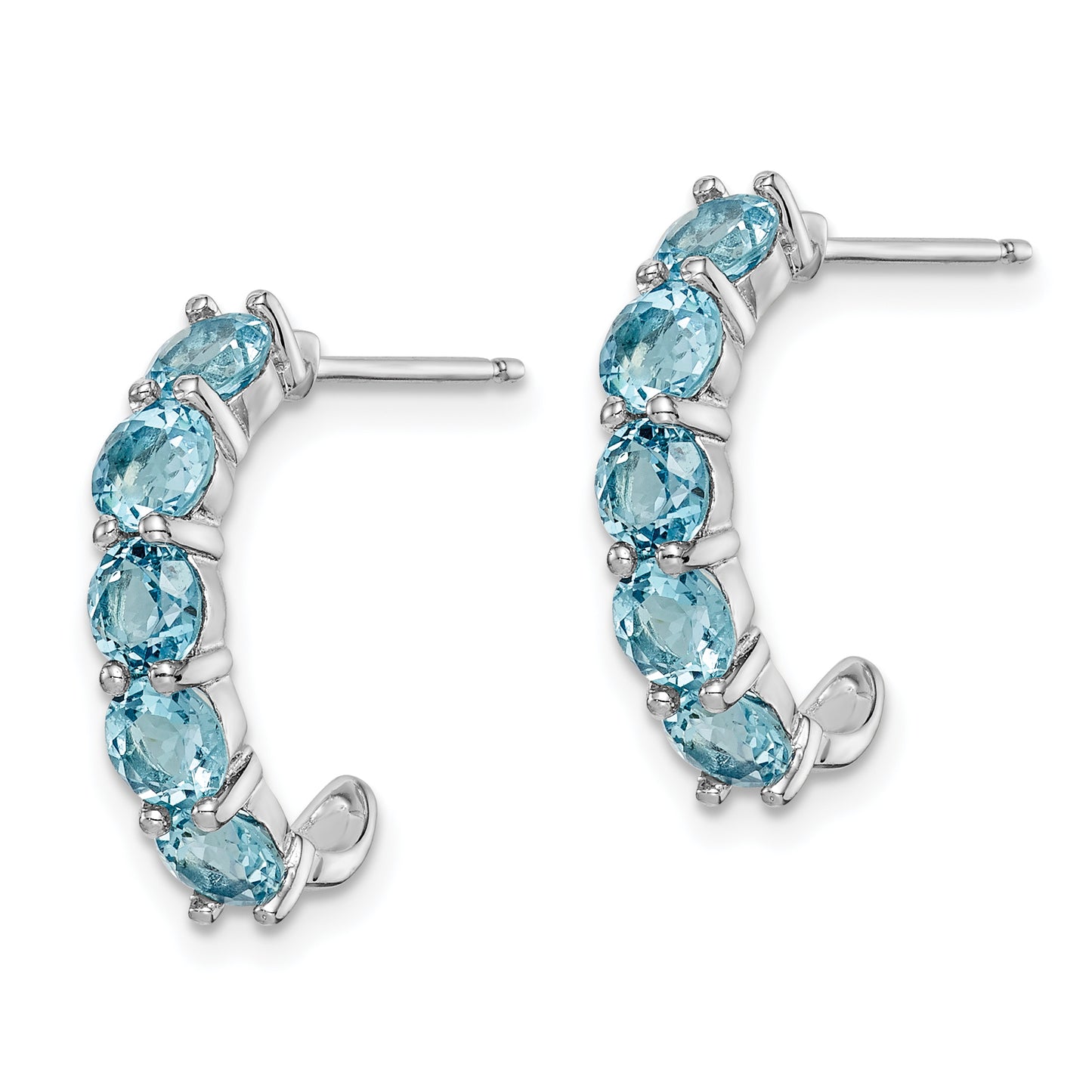 Sterling Silver Rhodium-Plated Blue Topaz J-Hoop Earrings