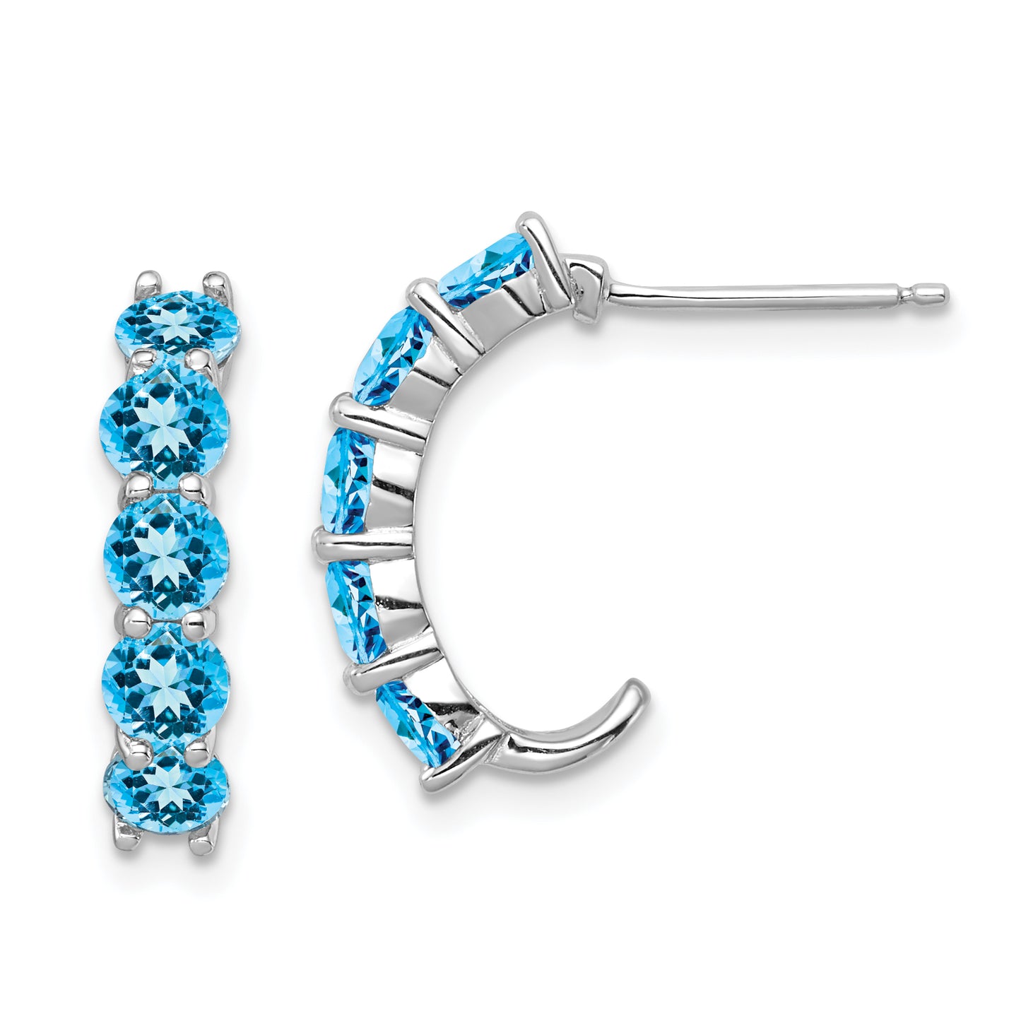 Sterling Silver Rhodium-Plated Blue Topaz J-Hoop Earrings