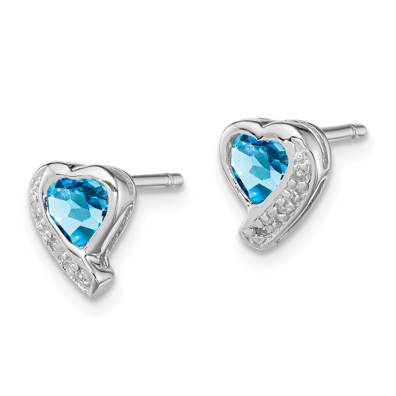 Sterling Silver Rhodium-Plated Blue Topaz And Diamond Heart Earrings