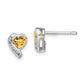 Sterling Silver Rhodium-Plated Citrine And Diamond Heart Earrings