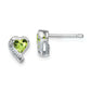 Sterling Silver Rhodium-Plated Peridot And Diamond Heart Earrings