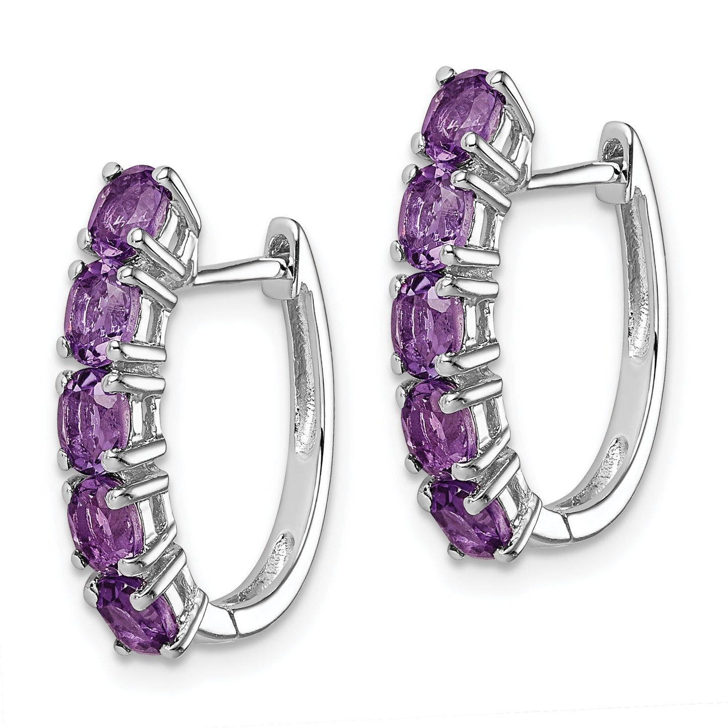 Sterling Silver Rhodium-Plated Polished Amethyst Hinged Hoop Earrings