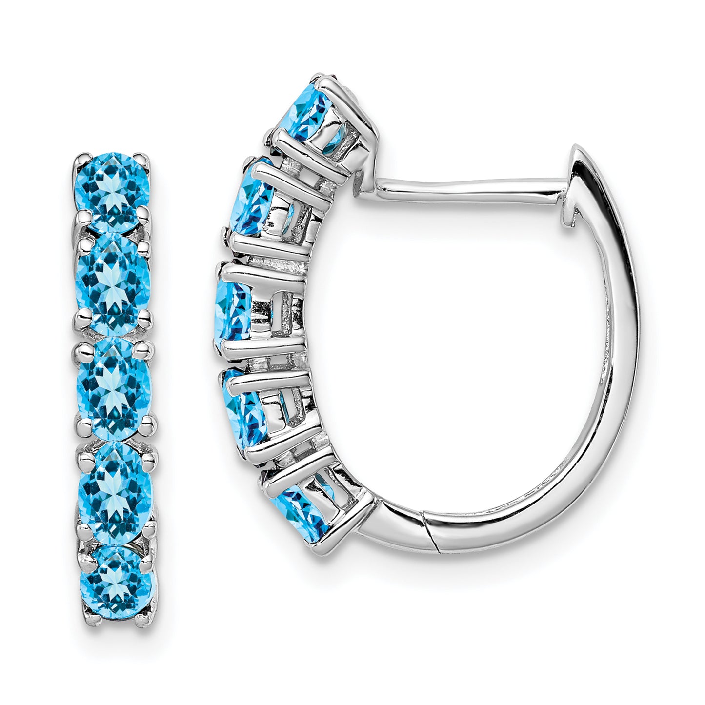 Sterling Silver Rhodium Plated Polished Blue Topaz Hinged Hoop Earrings