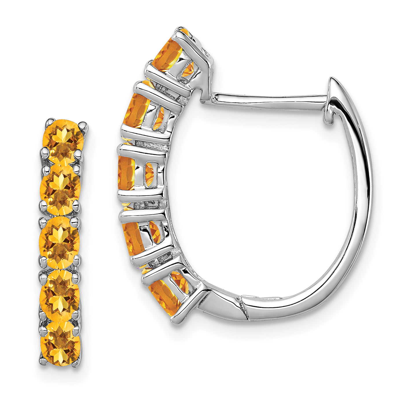 Sterling Silver Rhodium-Plated Polished Citrine Hinged Hoop Earrings