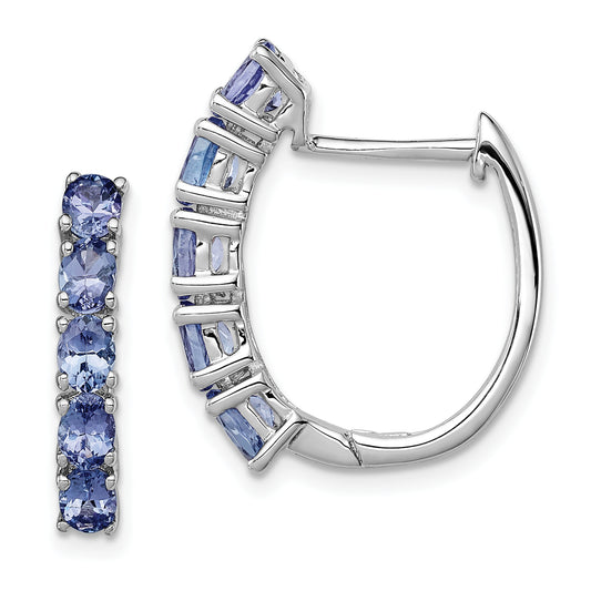 Sterling Silver Rhodium-Plated Oval Tanzanite Hinged Hoop Earrings