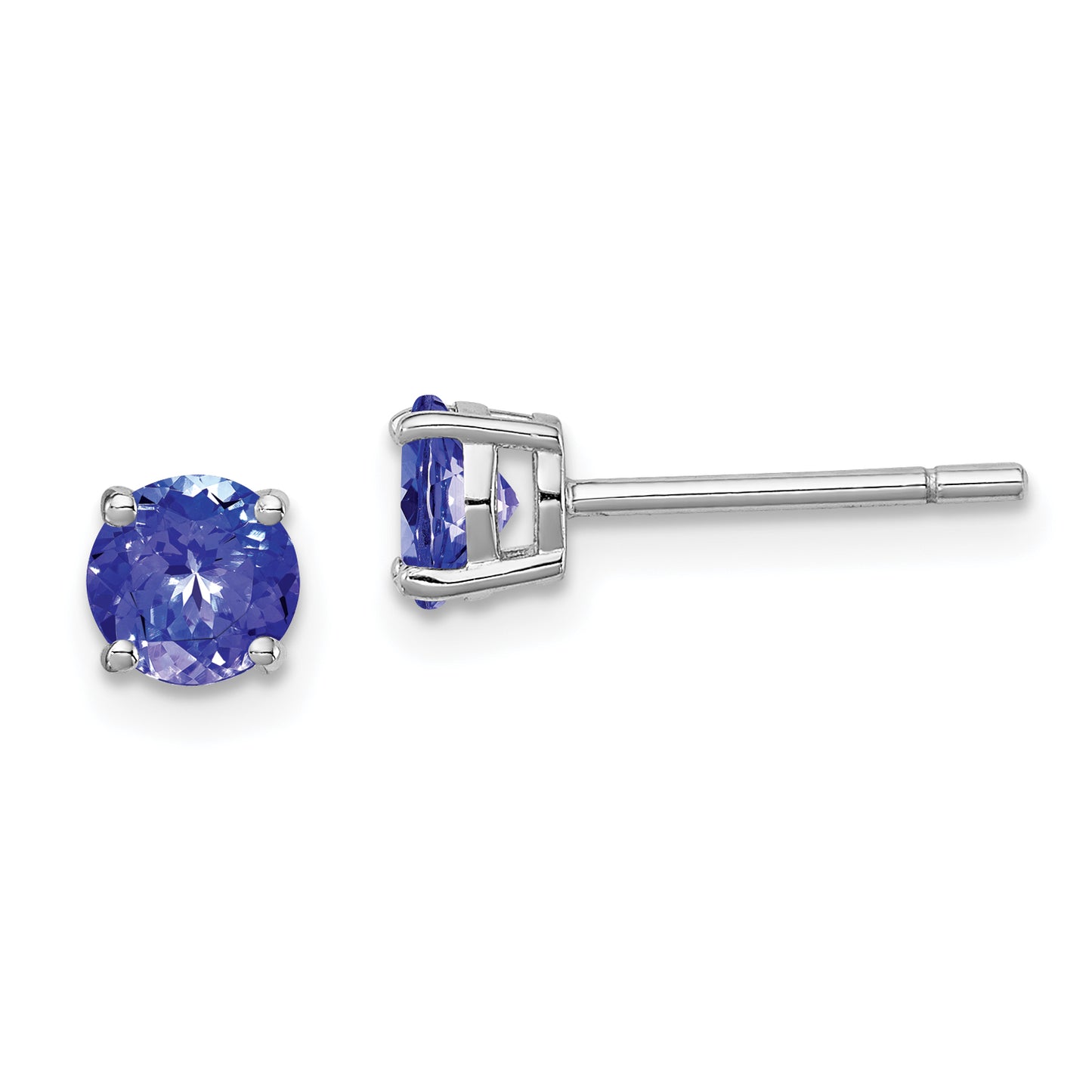 Sterling Silver Rhodium-Plated Round Tanzanite Post Earrings