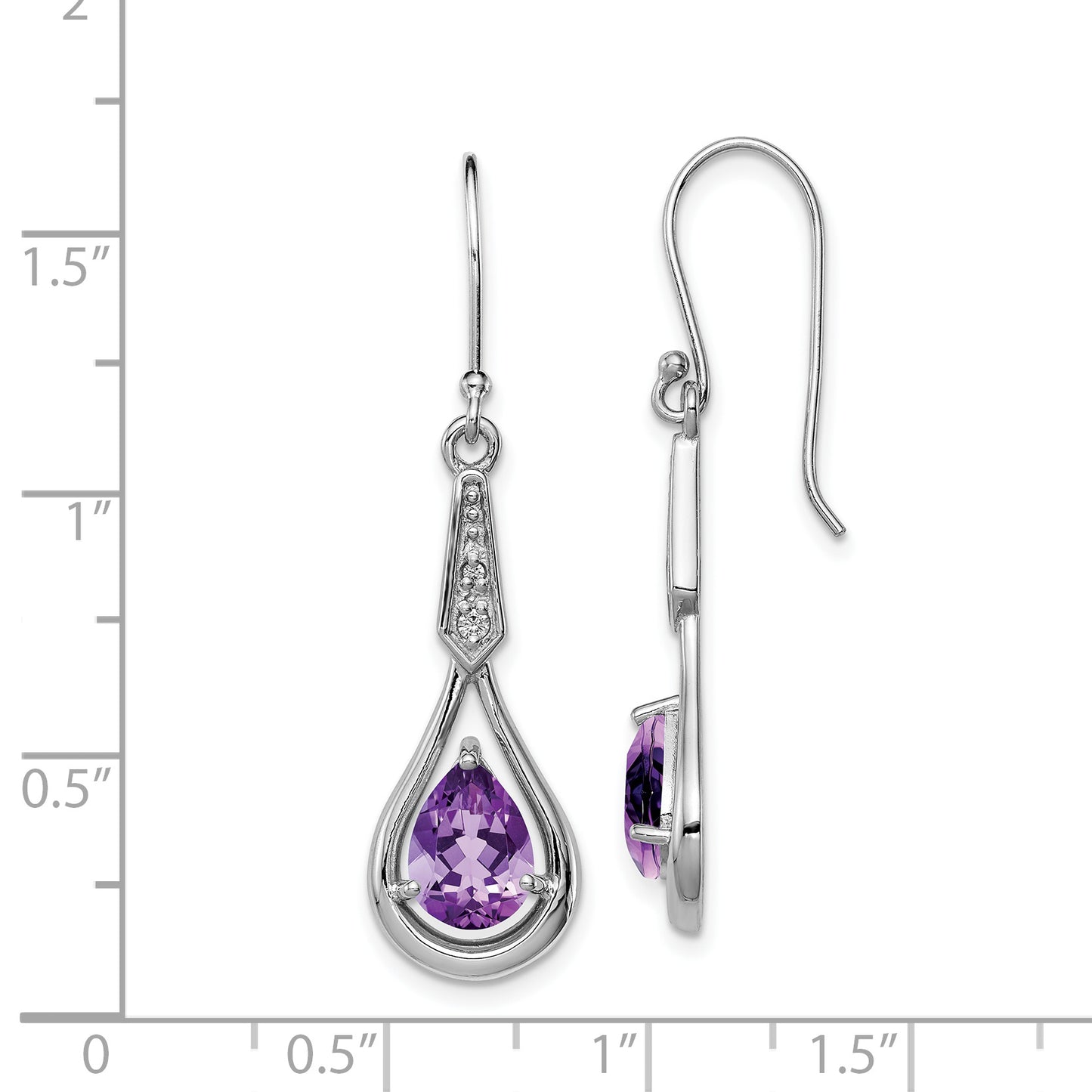 Sterling Silver Rhodium-Plated Cz And Amethyst Dangle Earrings