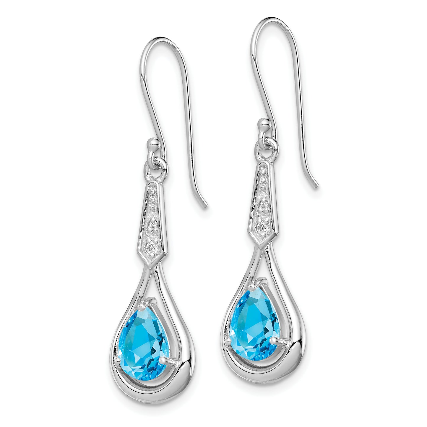 Sterling Silver Rhodium-Plated Cz And Blue Topaz Dangle Earrings