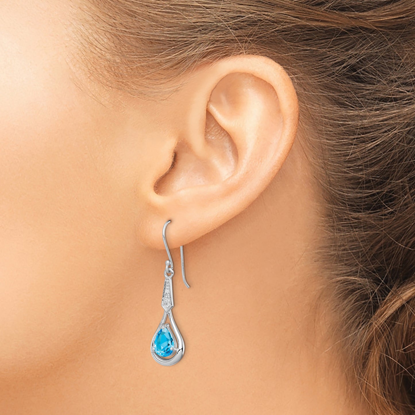 Sterling Silver Rhodium-Plated Cz And Blue Topaz Dangle Earrings