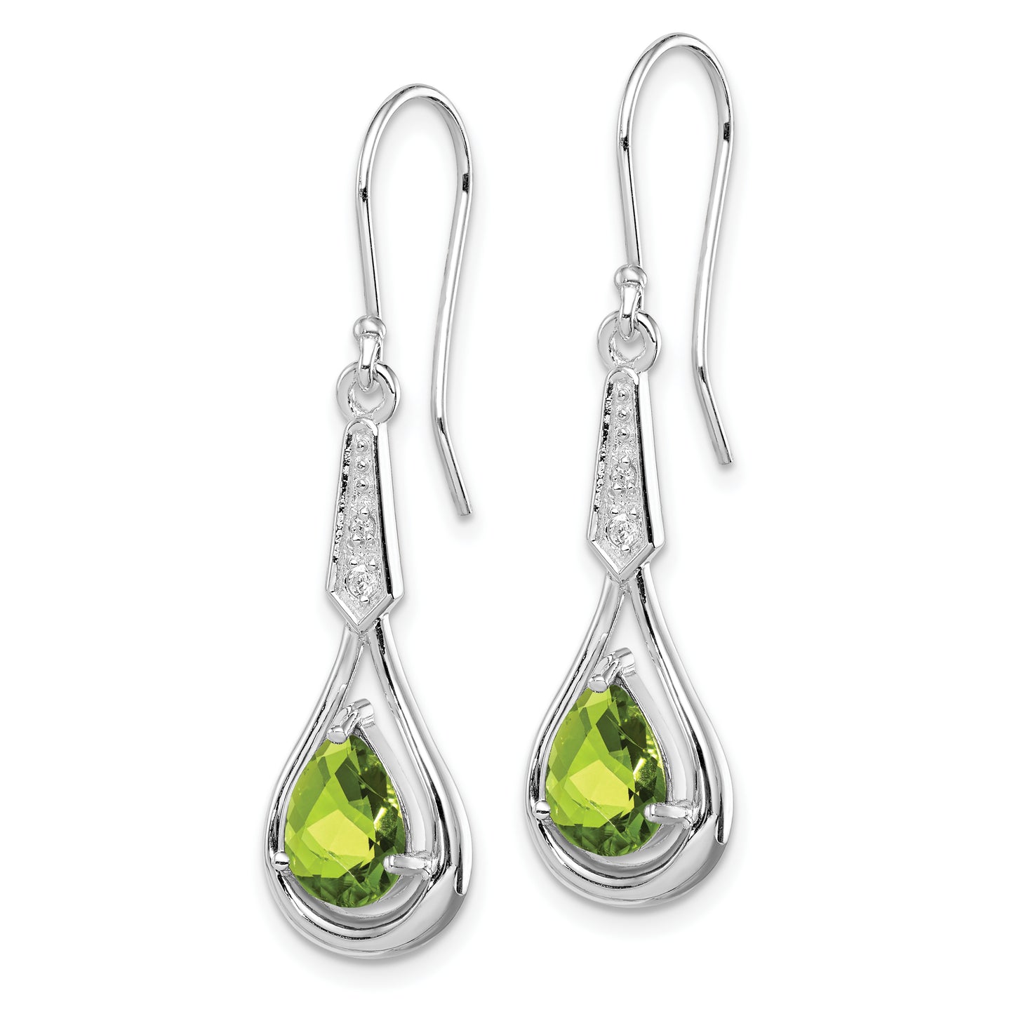 Sterling Silver Rhodium-Plated Cz And Peridot Dangle Earrings