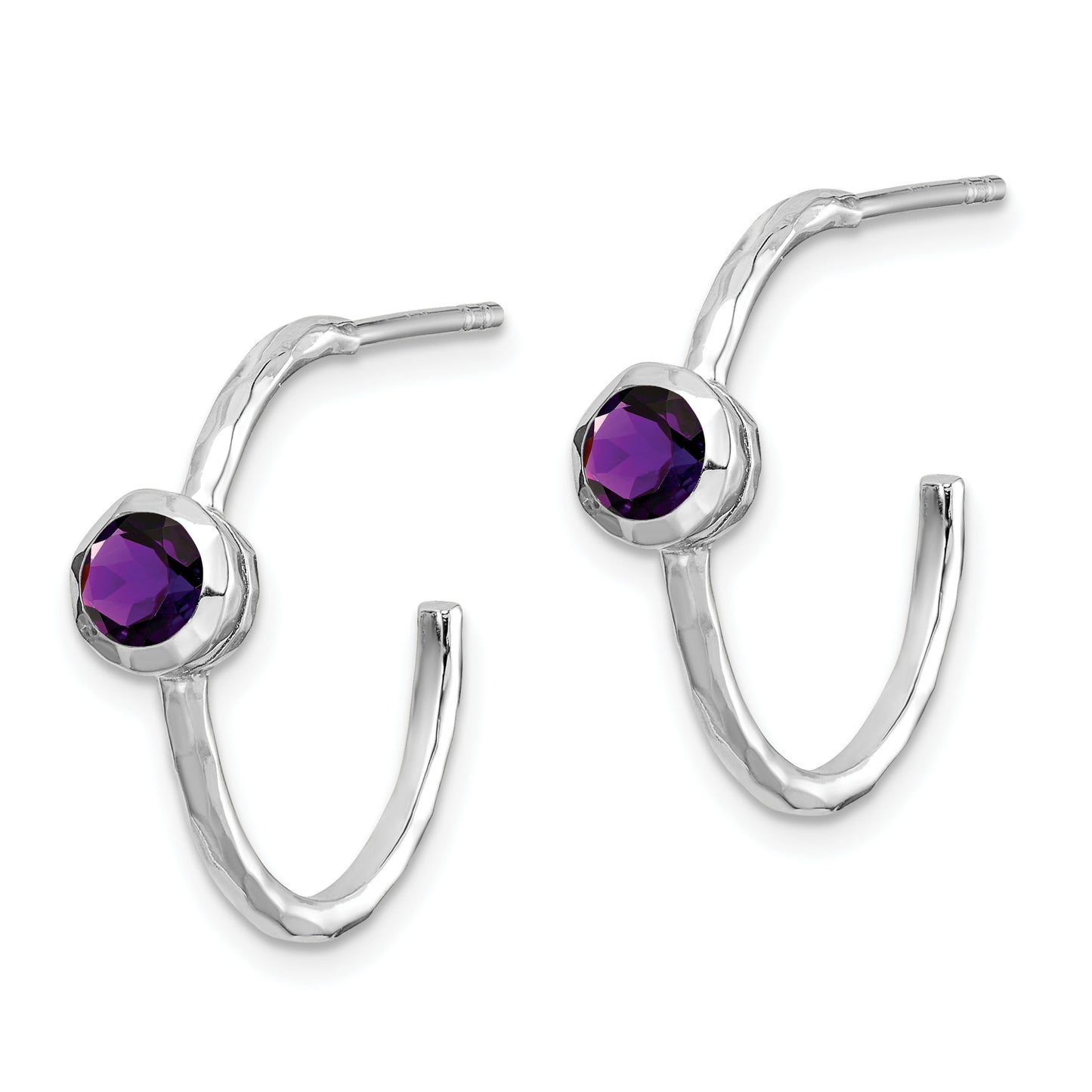 Sterling Silver Rhodium-Plated Amethyst Post Hoop Earrings