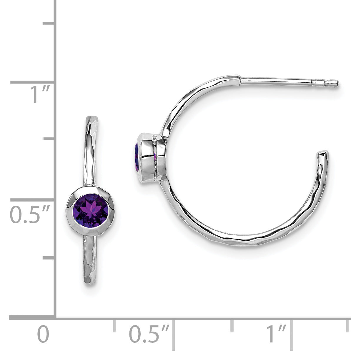 Sterling Silver Rhodium-Plated Amethyst Post Hoop Earrings