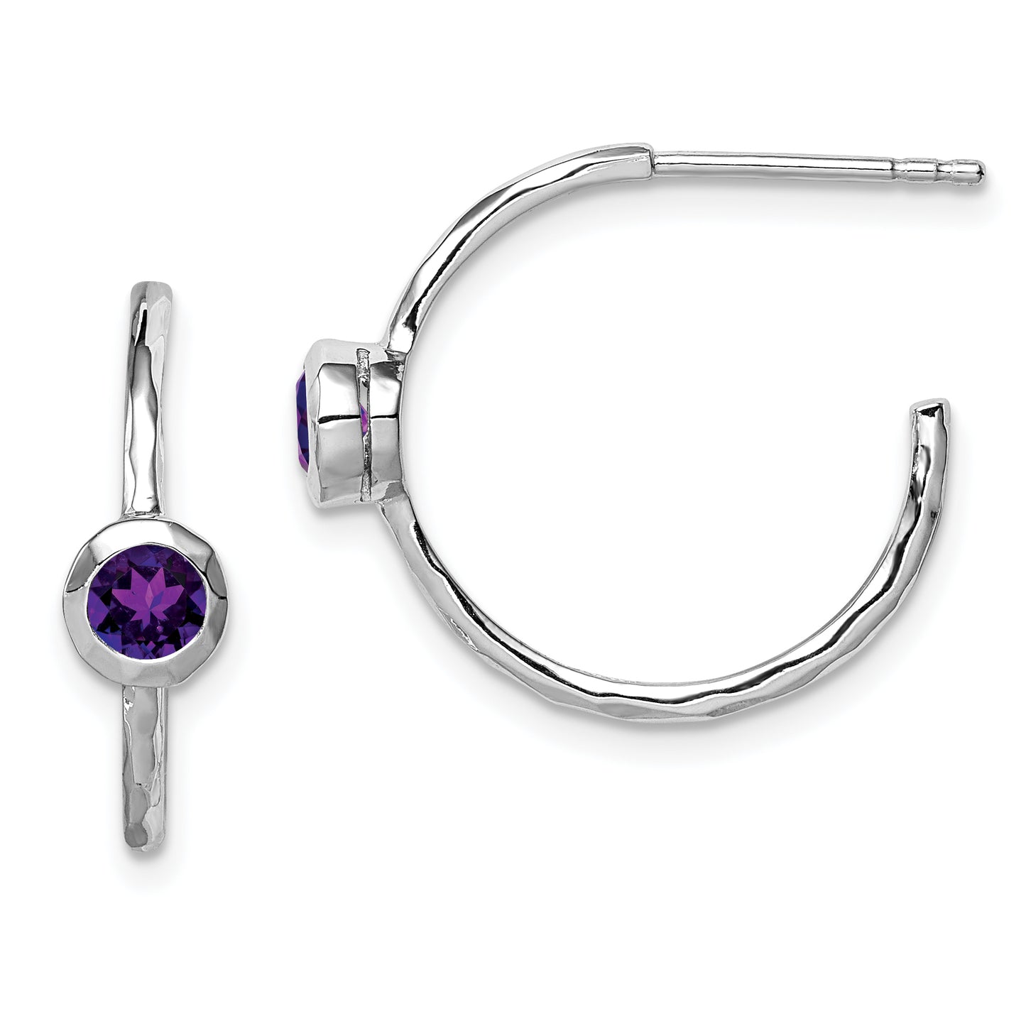 Sterling Silver Rhodium-Plated Amethyst Post Hoop Earrings