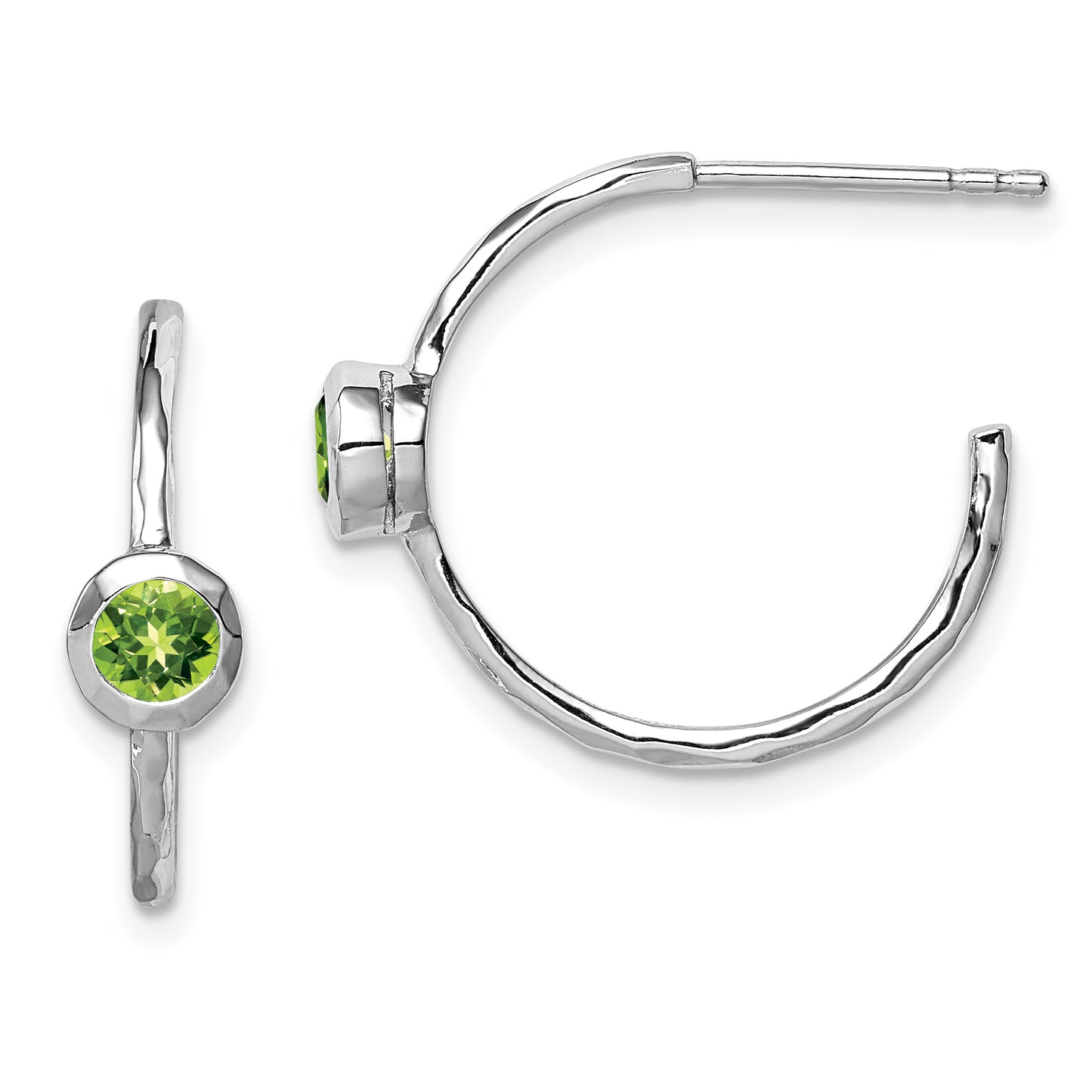 Sterling Silver Rhodium-Plated W/Peridot Post Hoop Earrings