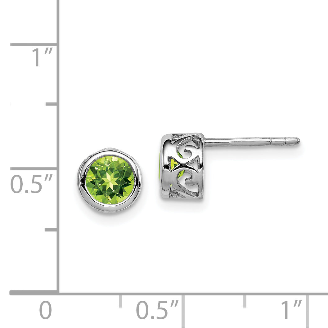 Sterling Silver Rhodium-Plated Polished Peridot Round Post Earrings