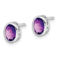 Sterling Silver Rhodium-Plated Polished Amethyst Oval Post Earrings