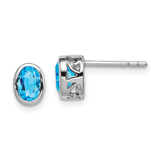 Sterling Silver Rhodium-Plated Polished Blue Topaz Oval Post Earrings