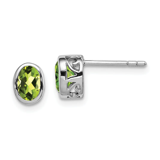 Sterling Silver Rhodium-Plated Polished Peridot Oval Post Earrings