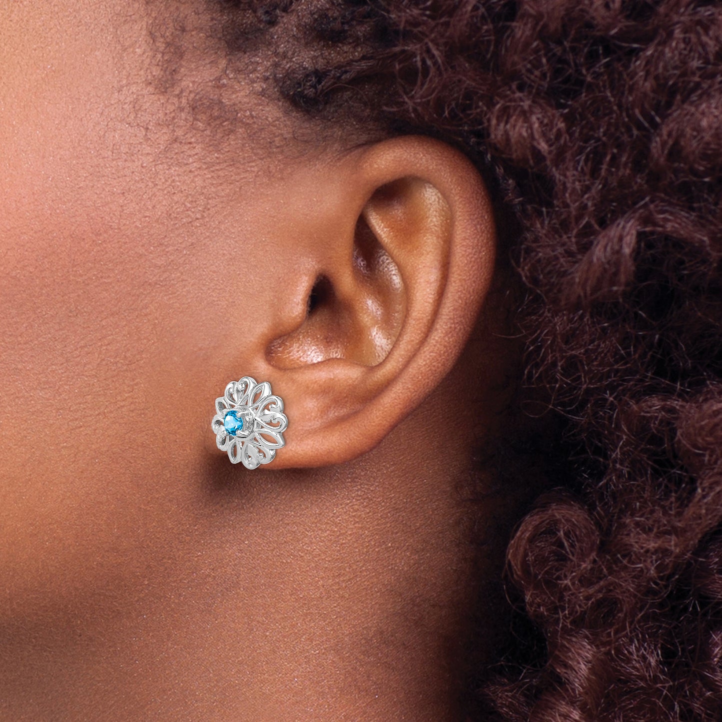 Sterling Silver Rhodium-Plated Blue Topaz Studs With Earring Jackets