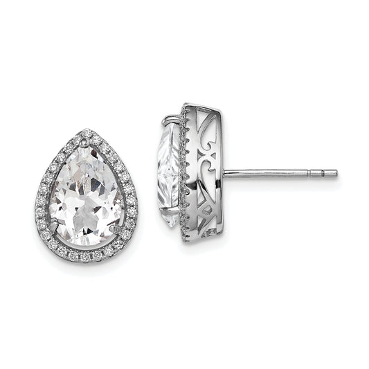 Sterling Silver Rhodium Created White Topaz & Cz Post Earrings