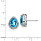 Sterling Silver Rhodium Polished Blue Topaz & Cz Post Earrings