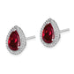 Sterling Silver Rhodium Polished Clear Cz And Lab Created Ruby Pear Post Earrings