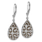 Sterling Silver Rhodium Diamond Filigree Teardrop Leverback Earrings