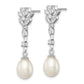 Sterling Silver Rhodium Plated Clear Cz And 8-9mm White Freshwater Cultured Pearl Dangle Post Earrings