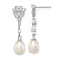 Sterling Silver Rhodium Plated Clear Cz And 8-9mm White Freshwater Cultured Pearl Dangle Post Earrings