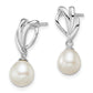 Sterling Silver Rhodium Plated Clear Cz And 7-8mm White Freshwater Cultured Pearl Dangle Post Earrings