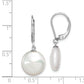 Sterling Silver Rhodium-Plated Polished White 12-13mm Coin Freshwater Cultured Pearl Leverback Dangle Earrings