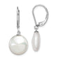 Sterling Silver Rhodium-Plated Polished White 12-13mm Coin Freshwater Cultured Pearl Leverback Dangle Earrings