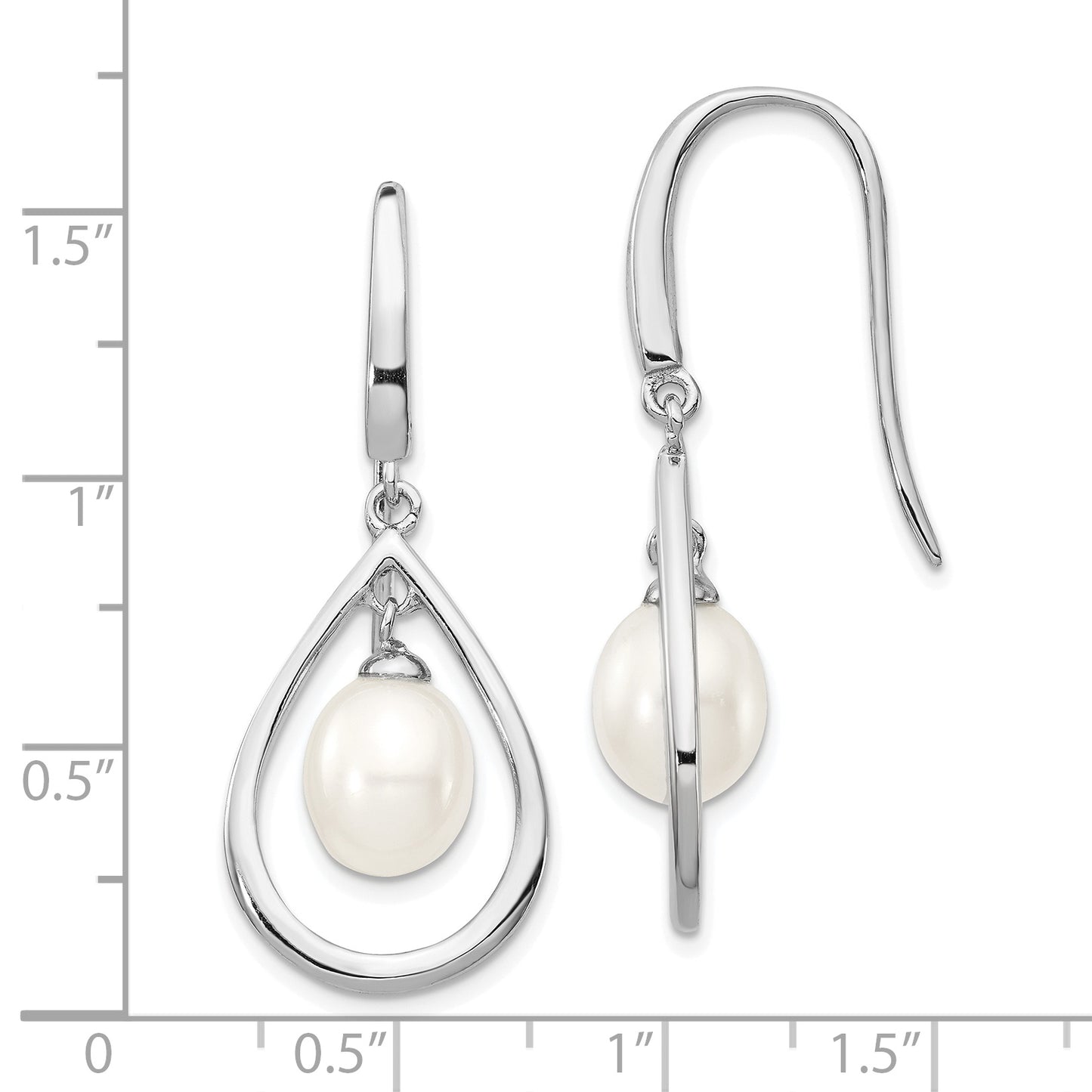 Sterling Silver Rhodium Plated 6-7mm White Freshwater Cultured Pearl Dangle Earrings