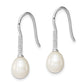 Sterling Silver Rhodium Plated Clear Cz And 7-8mm White Freshwater Cultured Pearl Dangle Earrings