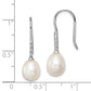 Sterling Silver Rhodium Plated Clear Cz And 7-8mm White Freshwater Cultured Pearl Dangle Earrings