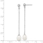 Sterling Silver Rhodium Plated 7-8mm White Freshwater Cultured Pearl Long Dangle Post Earrings