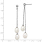 Sterling Silver Rhodium Plated 7-8mm White Freshwater Cultured Pearl Long Dangle Post Earrings