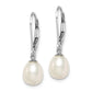 Sterling Silver Rhodium-Plated Polished White 7-8mm Freshwater Cultured Pearl Leverback Dangle Earrings