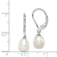 Sterling Silver Rhodium-Plated Polished White 7-8mm Freshwater Cultured Pearl Leverback Dangle Earrings