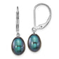 Sterling Silver Rhodium-Plated Polished 7-8mm Black Freshwater Cultured Pearl Leverback Dangle Earrings