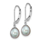 Sterling Silver Rhodium-Plated Polished 7-8mm Grey Freshwater Cultured Pearl Leverback Dangle Earrings