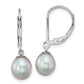 Sterling Silver Rhodium-Plated Polished 7-8mm Grey Freshwater Cultured Pearl Leverback Dangle Earrings