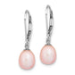 Sterling Silver Rhodium-Plated Polished Pink 7-8mm Freshwater Cultured Pearl Leverback Dangle Earrings