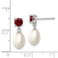 Sterling Silver Rhodium Plated Garnet And 7-8mm Freshwater Cultured Pearl Teardrop Dangle Post Earrings